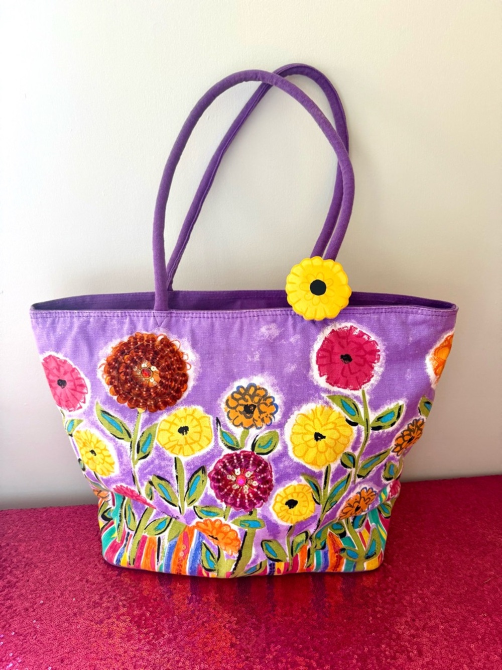 🌻 VINTAGE Colorful Garden Floral 80s 90s Oversized Canvas Tote Bag